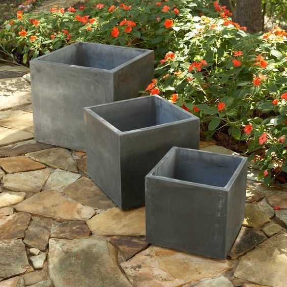 Fiber Clay Pots, outdoor pots, garden pots PS01 Tall Cube Planter Box